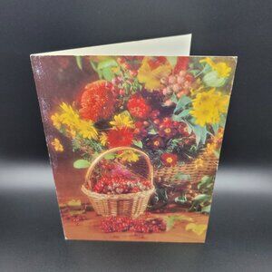 Vintage Greeting Card & Envelope Cherry Flower Basket Colorful Unused USA Made